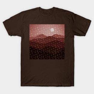 Brown Earthy Starry Mountains and Moon Abstract T-Shirt